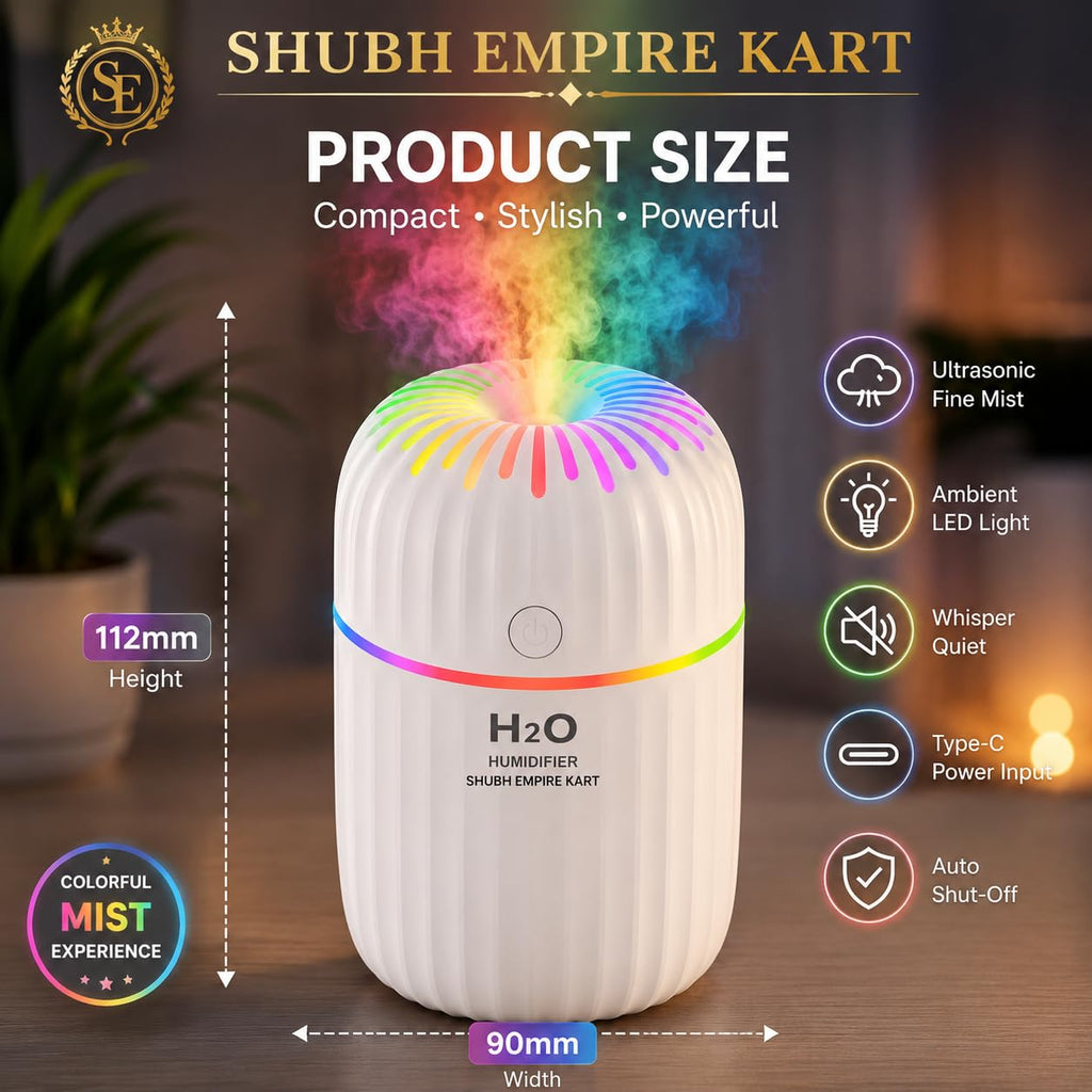 Shubh Empire Mini Ultrasonic humidifier For Room Moisture, Essential Oil Diffuser, Cool Mist For Car, Bedroom, Baby, Aroma Diffuser For Home Electric With Night Lamp-A7